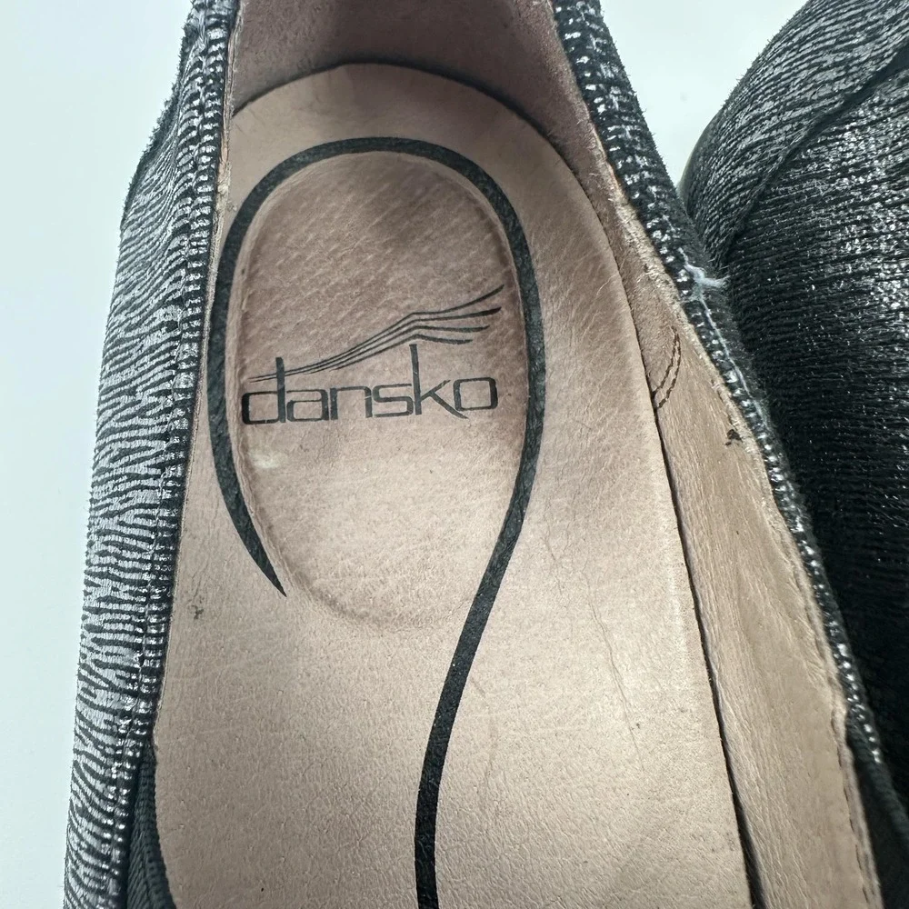 Dansko Shoes Womens Size 7.5-8 Black Metallic Slip On Flats Leather‎ 6702970297